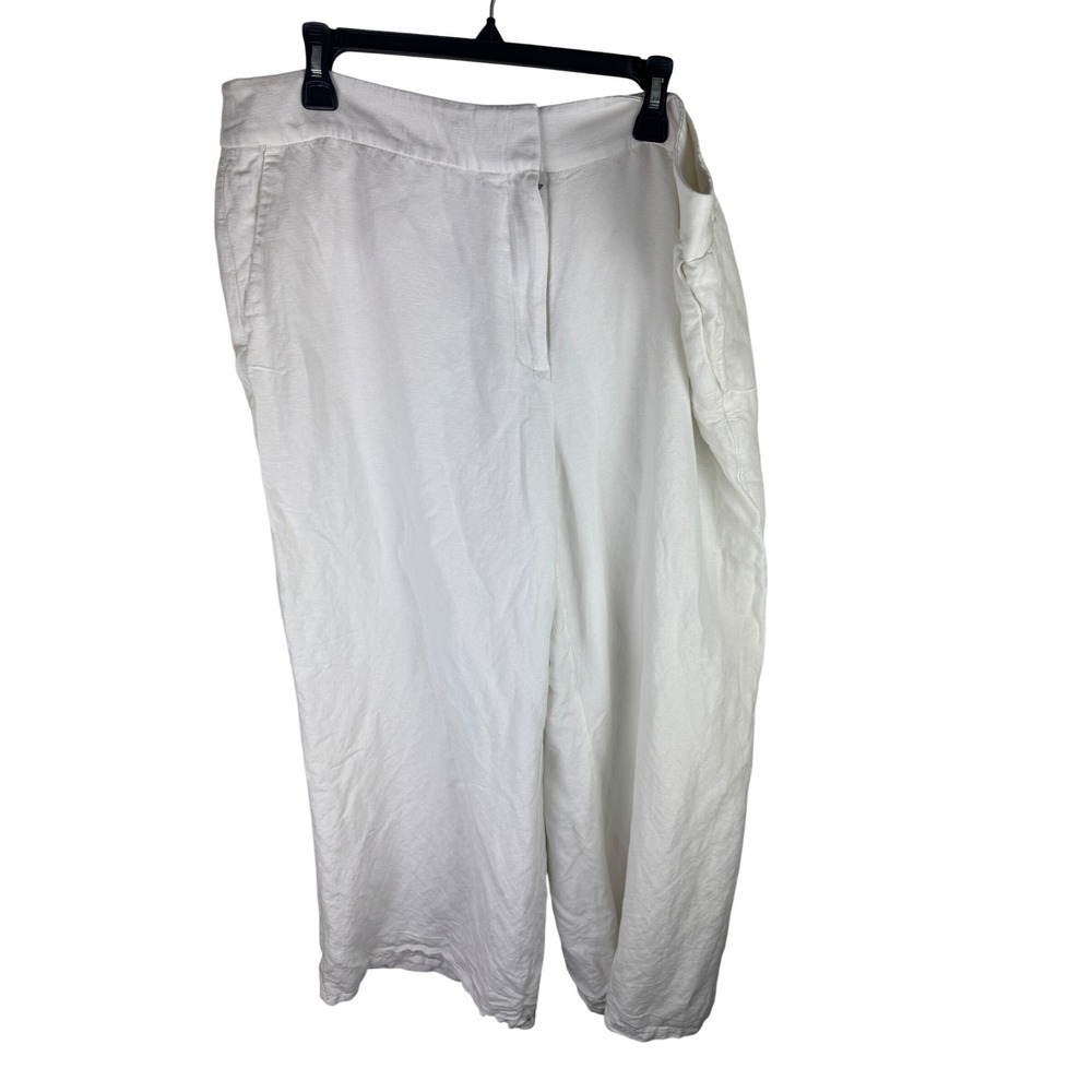 LOFT White Linen Blend Wide Leg Crop Pants Womens Size 18 High Rise Trousers